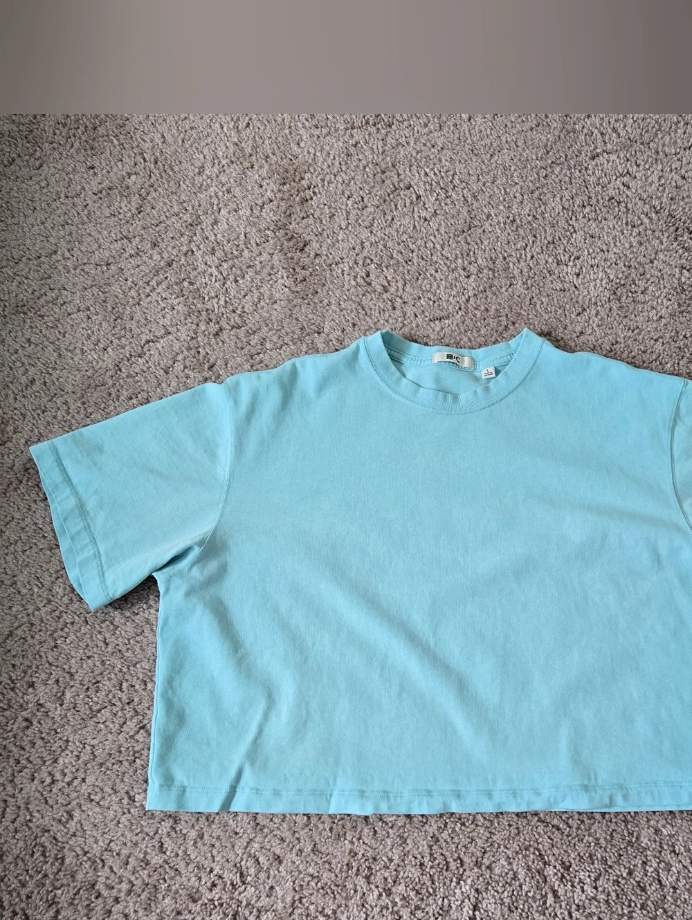 Uniqlo AIRism Cotton Cropped Boxy Oversized T-Shirt Womens Size Large Blue - Picture 7 of 12